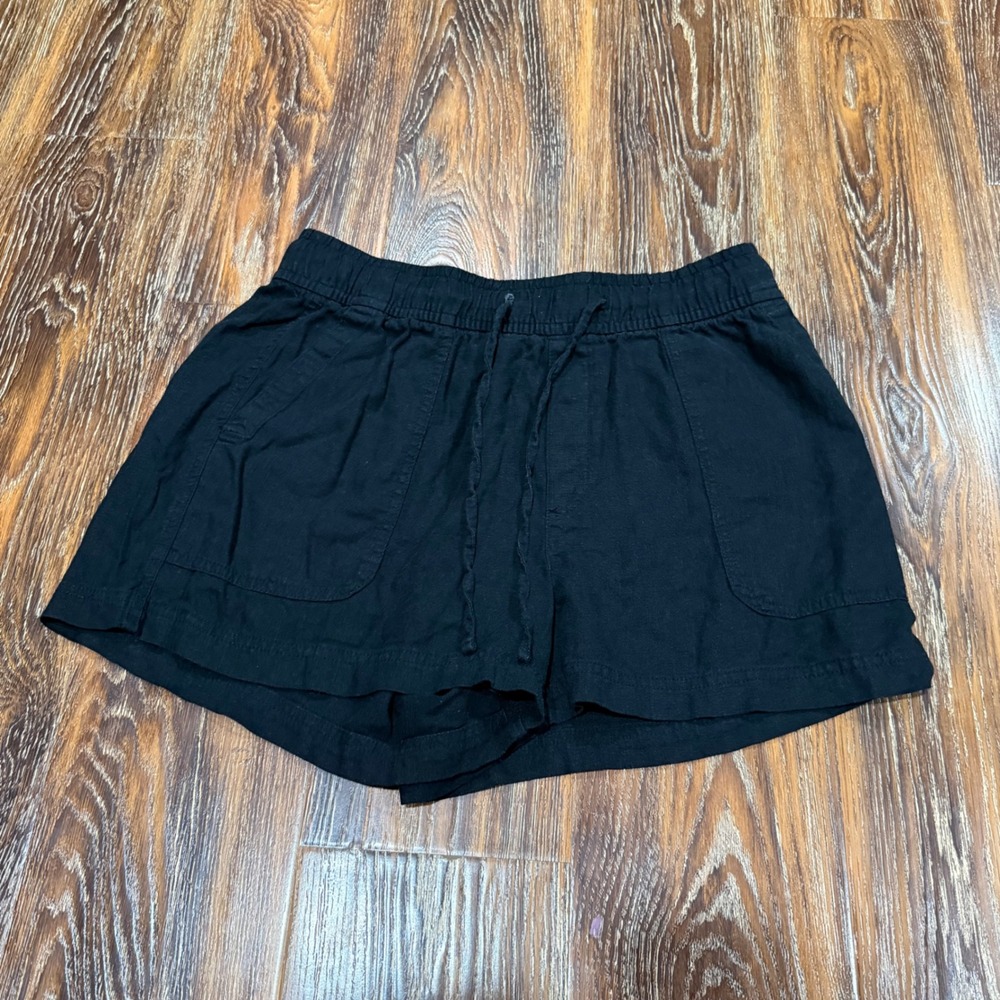 Gap Womens Black Linen Blend Drawstring Elastic Waist Casual Shorts Size M